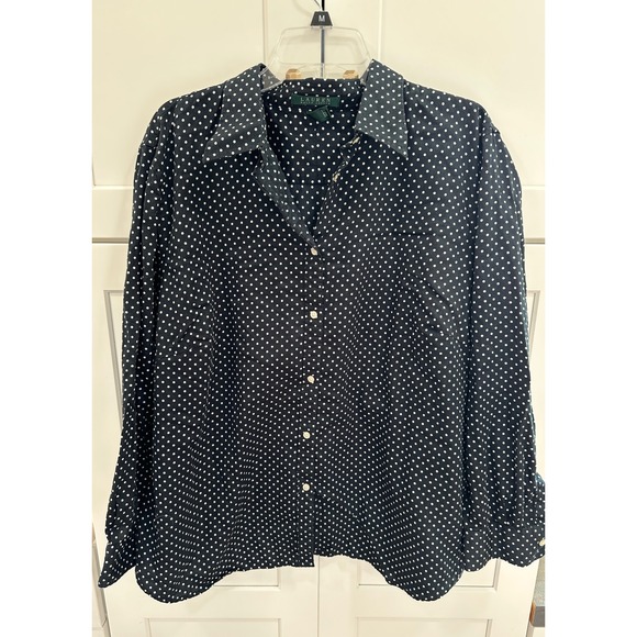Lauren Ralph Lauren Tops - Ralph Lauren Black White Polka Dot Cotton‎ Button Down Shirt Plus Size 3X